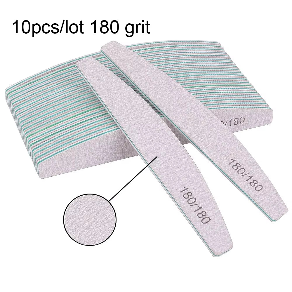 5/10Pcs Professional Nail File 150/180 Sandpaper Strong Thick Nail Files Sanding Half Moon Lime Nail Accessories and Tools