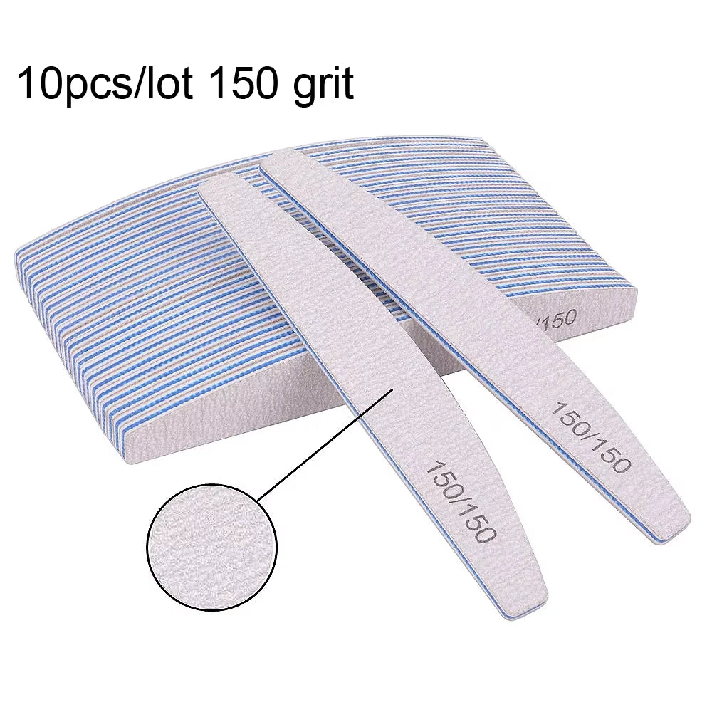 5/10Pcs Professional Nail File 150/180 Sandpaper Strong Thick Nail Files Sanding Half Moon Lime Nail Accessories and Tools