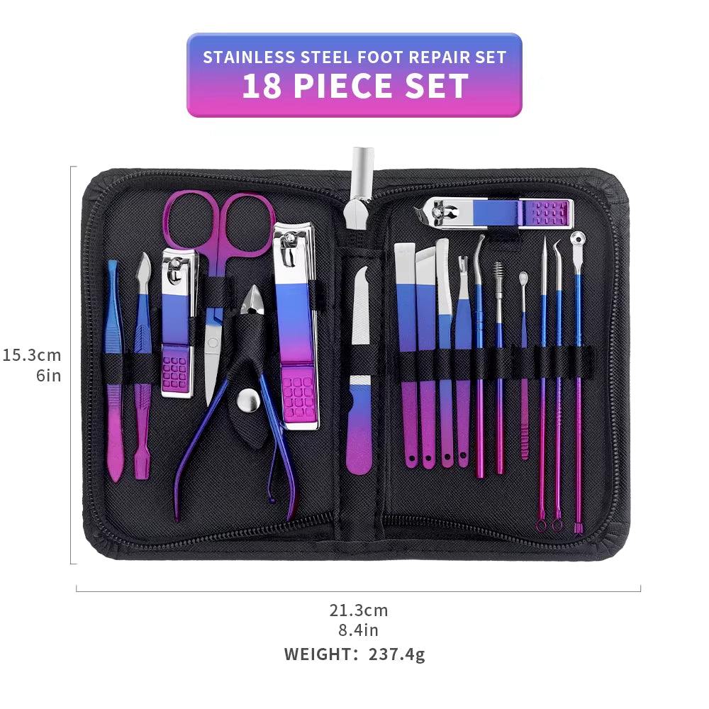 Manicure Set, Stainless Steel Gradient Professional Pedicure Kit Nail Scissors Grooming Kit with Travel Case